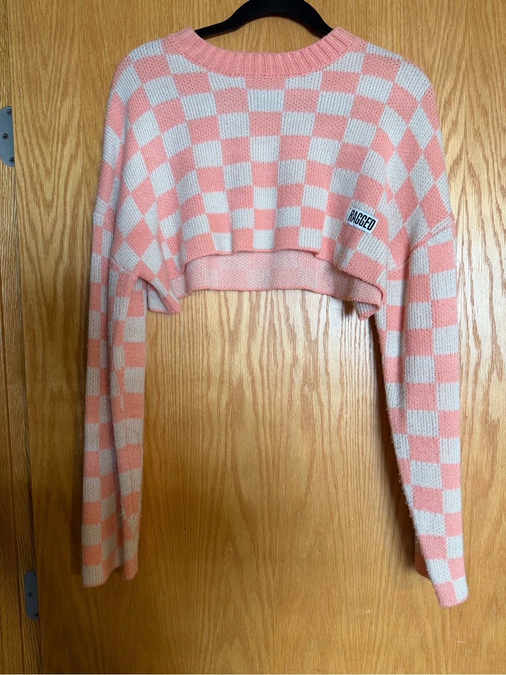 The Ragged Priest Pink & White Checker Cropped Sweater